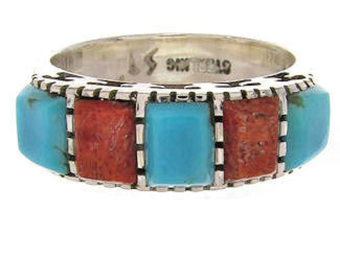 Southwest Turquoise Apple Coral Silver Ring Size 5-1/4 MW64349